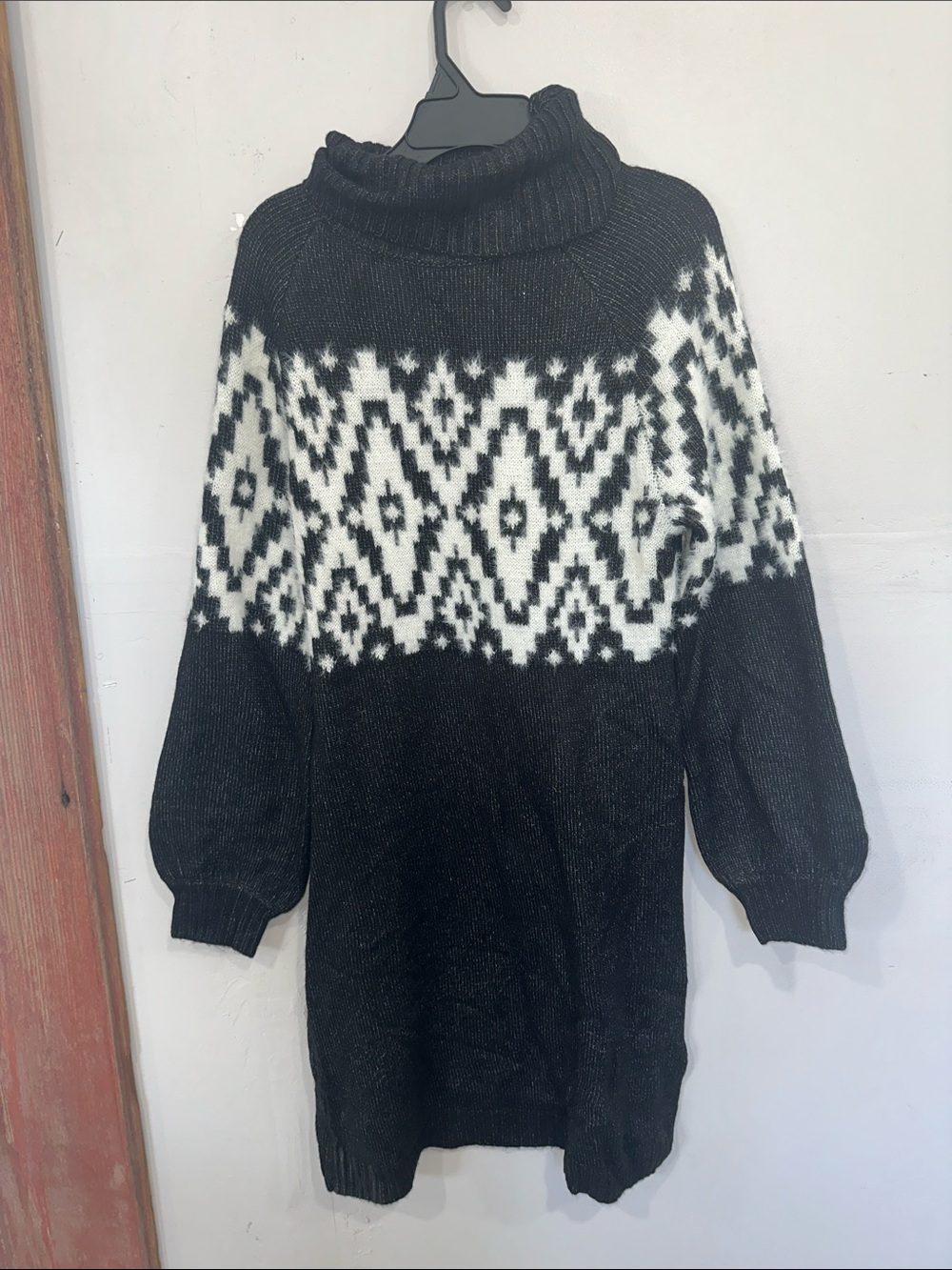 Maurices Black & White Nordic Cowl Turtleneck Sweater Dress